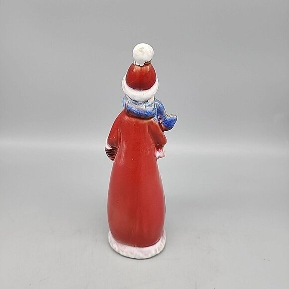 Christmas Winter Ceramic Snowman With A Cardinal Bird Glazed Shiny 8" - Picture 5 of 8